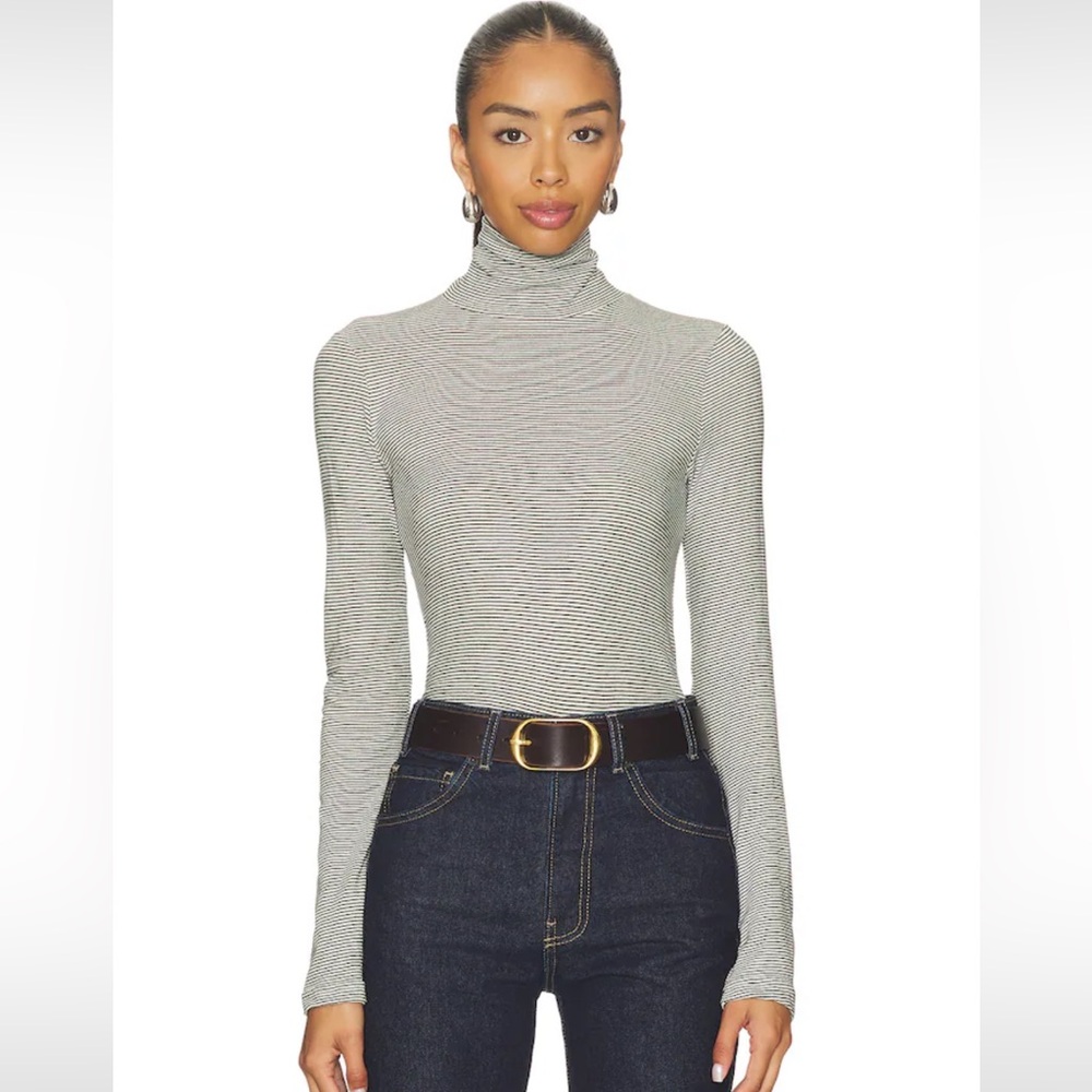 Cindy Stripe Jersey Turtleneck in Ivory & Black Stripe